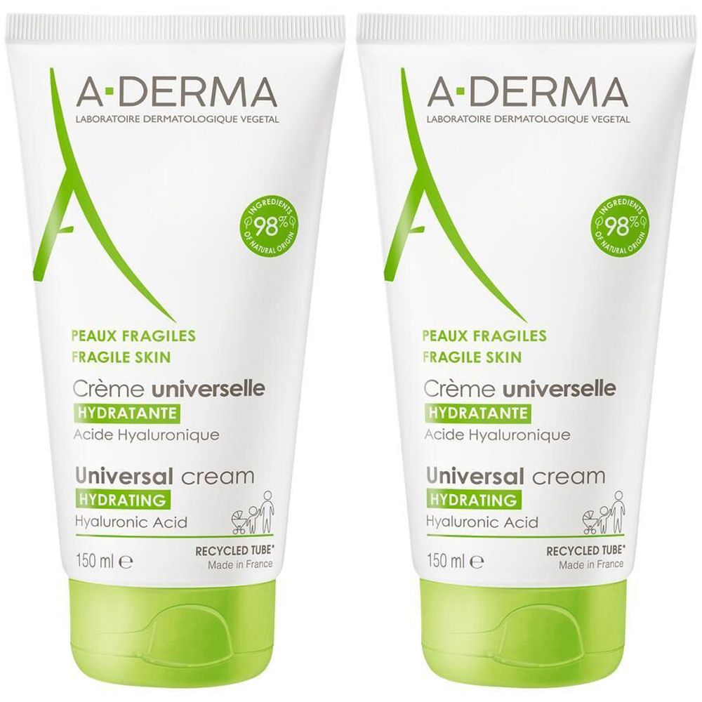 A-DERMA Les Indispensables Crème universelle hydratante 2x150 ml