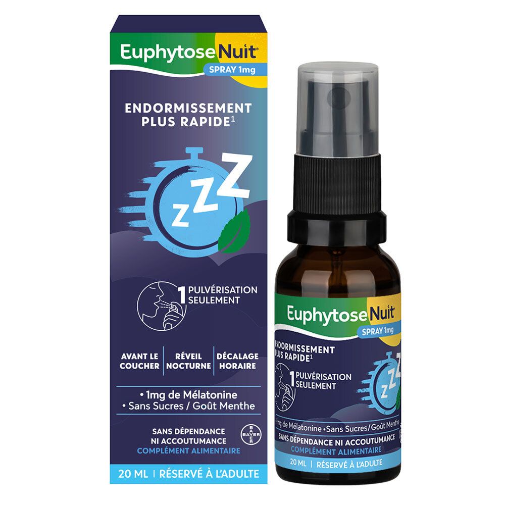 Bayer Euphytose Nuit 1 Mg Mélatonine Endormissement Rapide Décalage Horaire Spray 20 Ml - Image 4