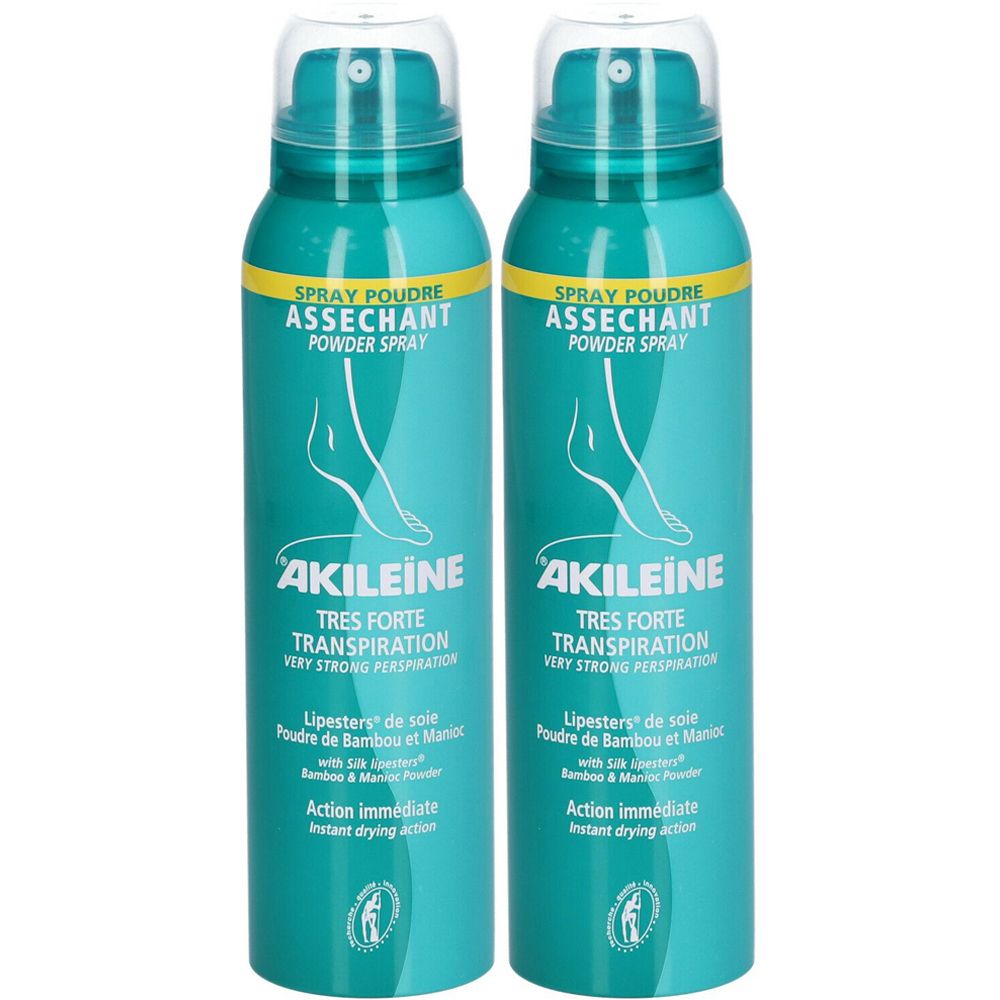 Akileïne spray poudre assechant très forte transpiration 2x150 ml Spray Pour Les Pieds