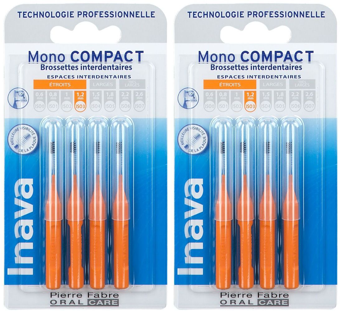 Inava Mono Compact Brosses interdentaires 1,2 mm, orange 2x4 pc(s) Brosse(S) À Dents