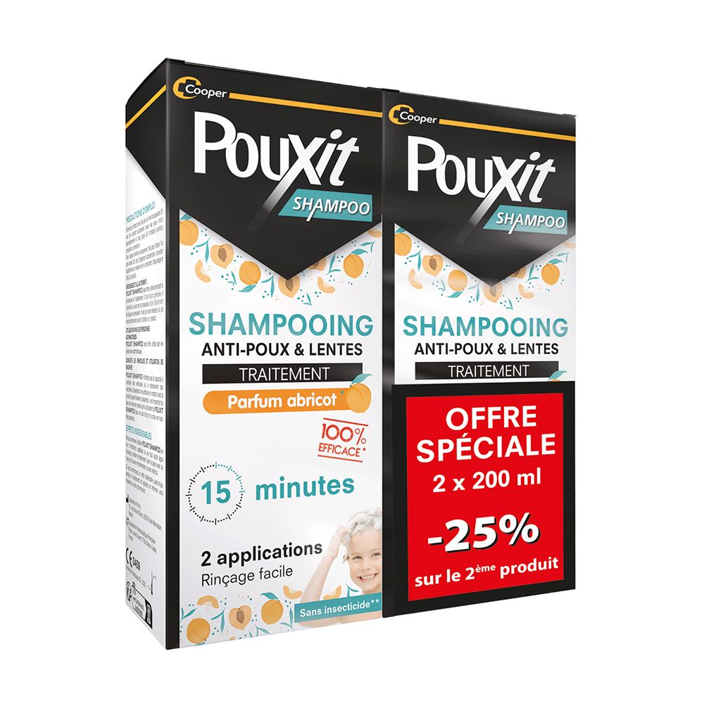 POUXIT - Shampooing parfum abricot - Traitement anti-poux et lentes - 100% Efficace - Agit en 2 applications de 15 minutes - Traitement du cuir 