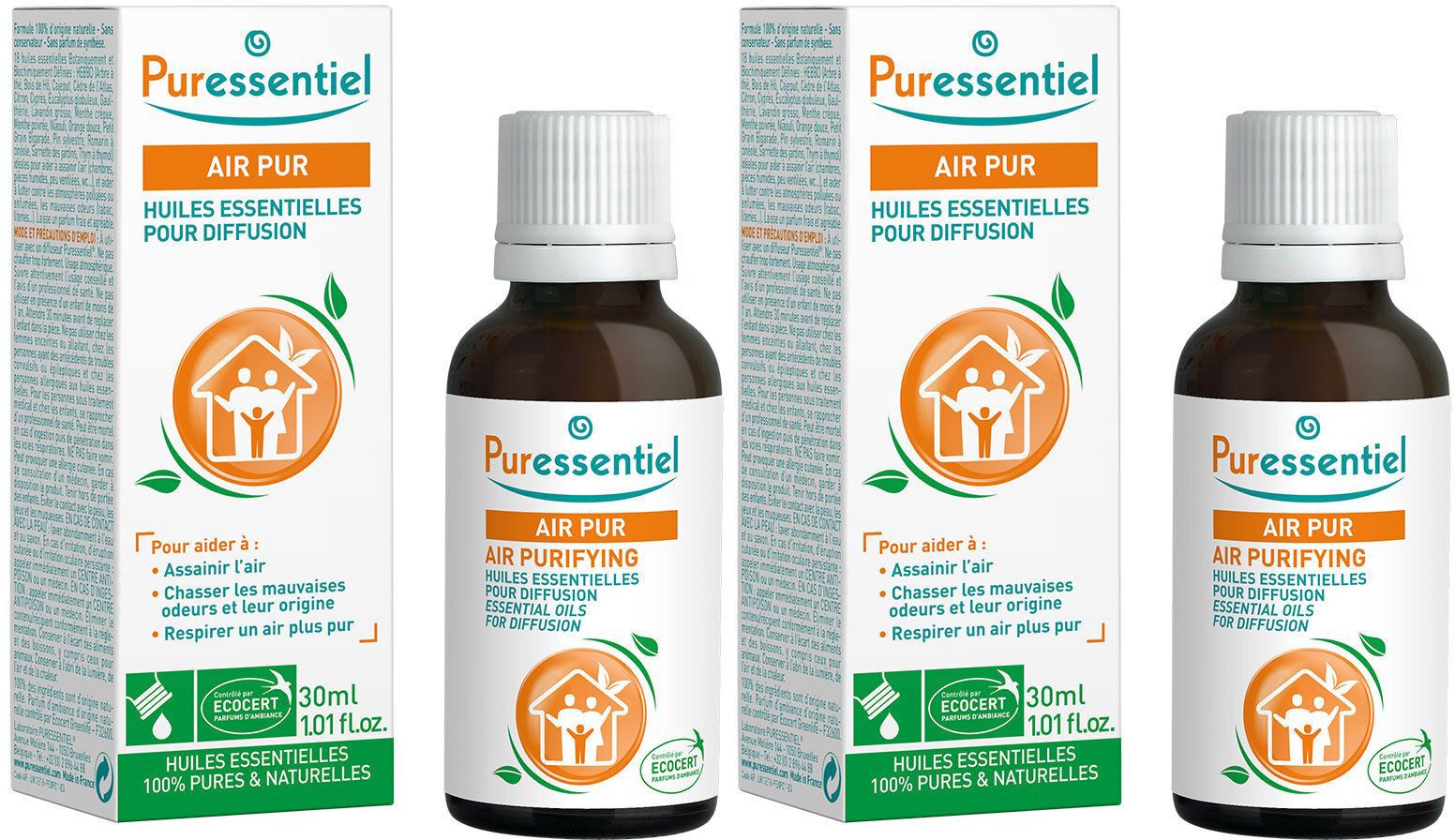 Puressentiel Diffuse Air Pur Huiles Essentielles pour Diffusion 2x30 ml Huile