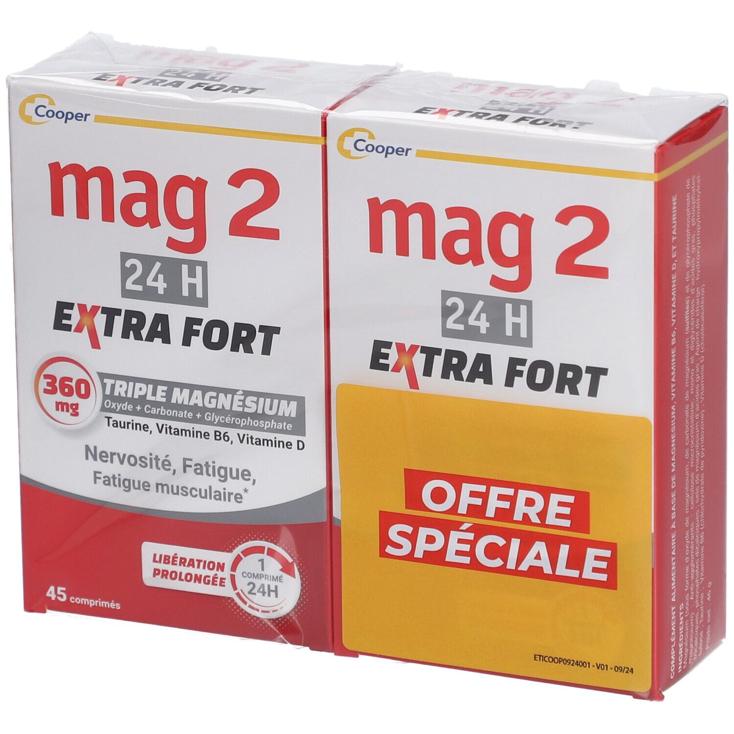 Mag 2 - 24H Extra Fort Anti-Nervosité Et Anti-Fatigue Complément Alimentaire À Base De Magnésium, Vitamine B6, D Taurine Programme 90 Jours Lot 2X45 Comprimés Comprimé(S) Pc(S)