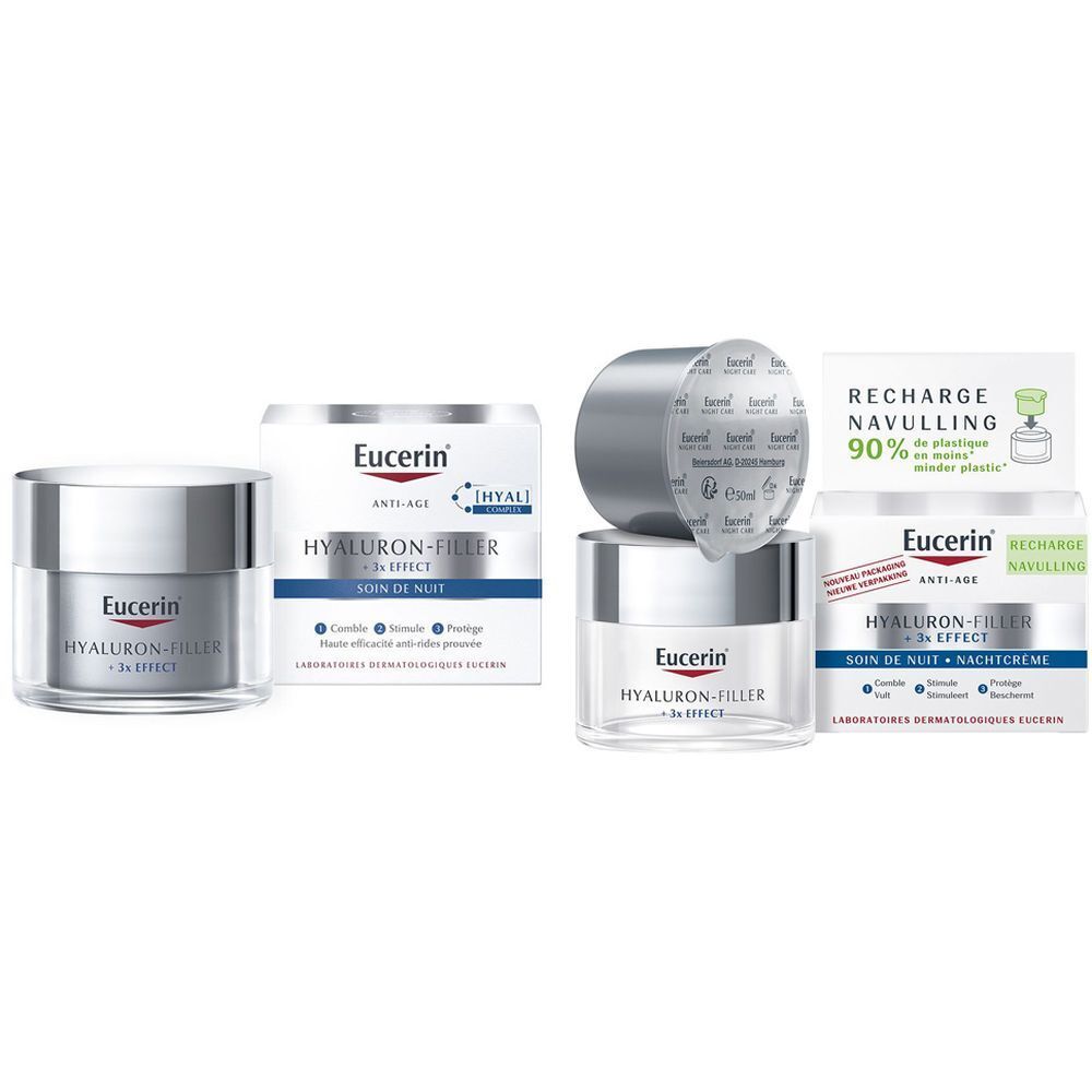 Set Eucerin HYALURON-FILLER + 3x EFFECT Soin de Nuit Anti-Âge + Eucerin HYALURON-FILLER + 3x EFFECT Soin de Nuit Anti-Âge RECHARGE 2x50 ml Crème Pour 