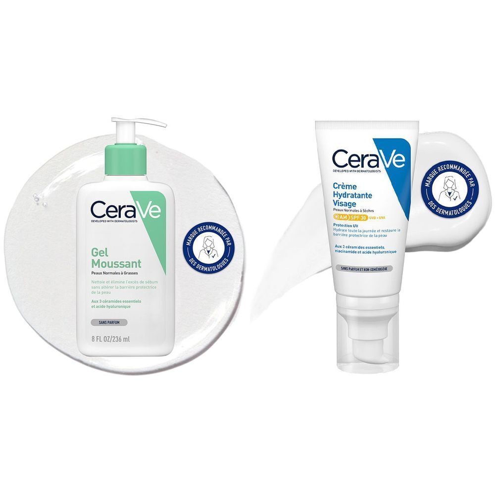 Set Gel Moussant visage pour les peaux normales à grasses + CERAVE Crème Hydratante Visage SPF 30 pour les peaux normales à sèches 1 pc(s) Set(S)