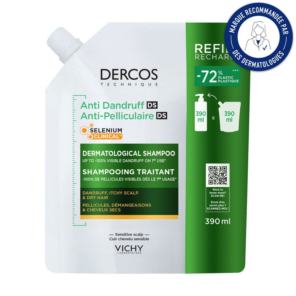 Vichy Dercos Shampooing Anti-Pelliculaire Cheveux Secs Recharge 390 Ml