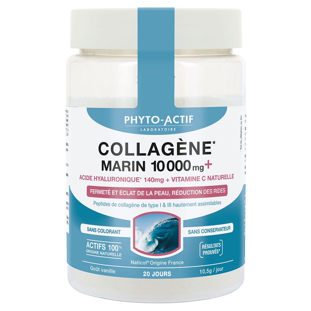 PHYTO-ACTIF Collagène Marin 10 000 mg + Acide Hyaluronique + Vitamine C 210 g Poudre Pour La Préparation D'Une Solution