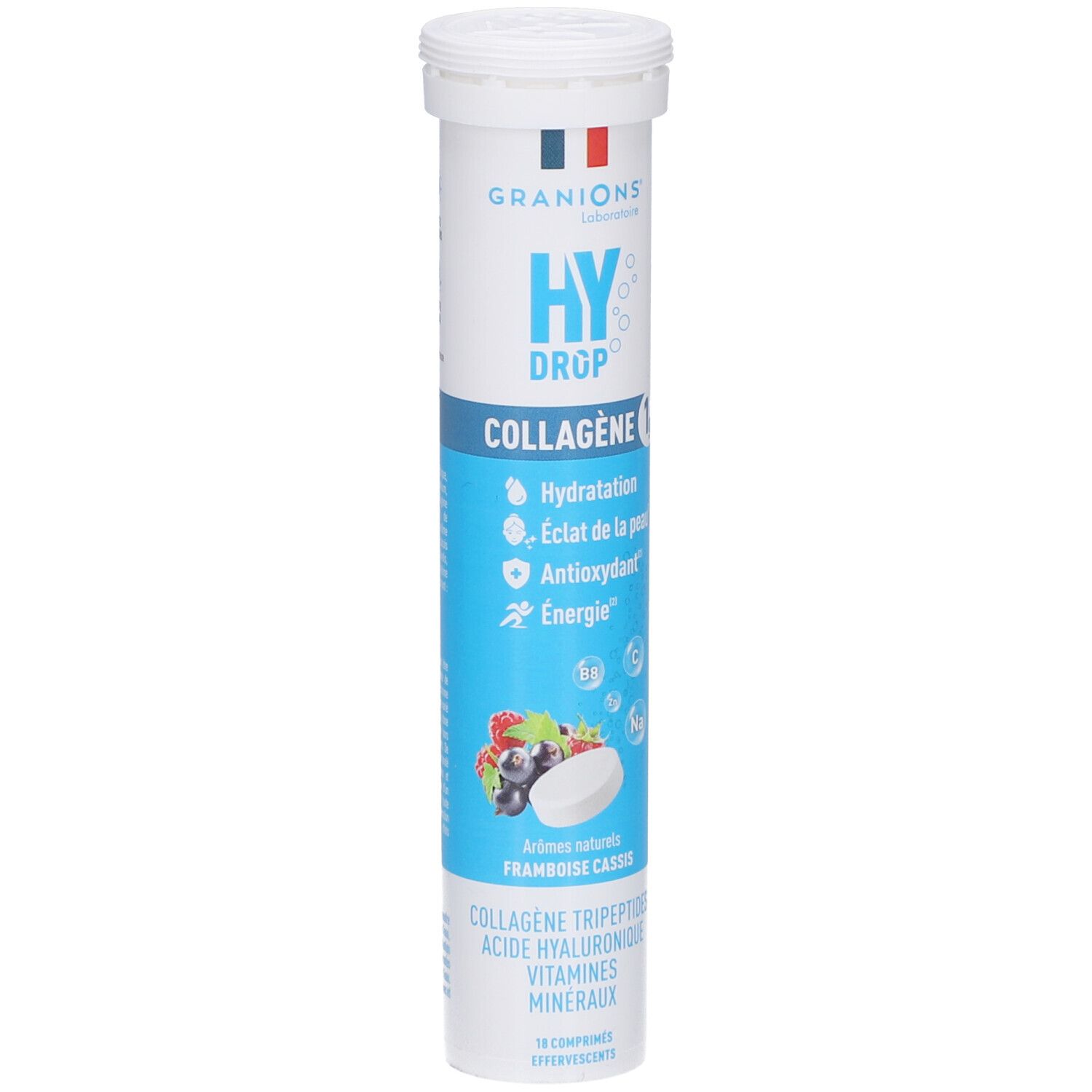 Granions Pastille Hydratation Électrolytes Au Collagène - Hydrop Framboise-Cassis Comprimés Effervescents 18 Pc(S) Enfants