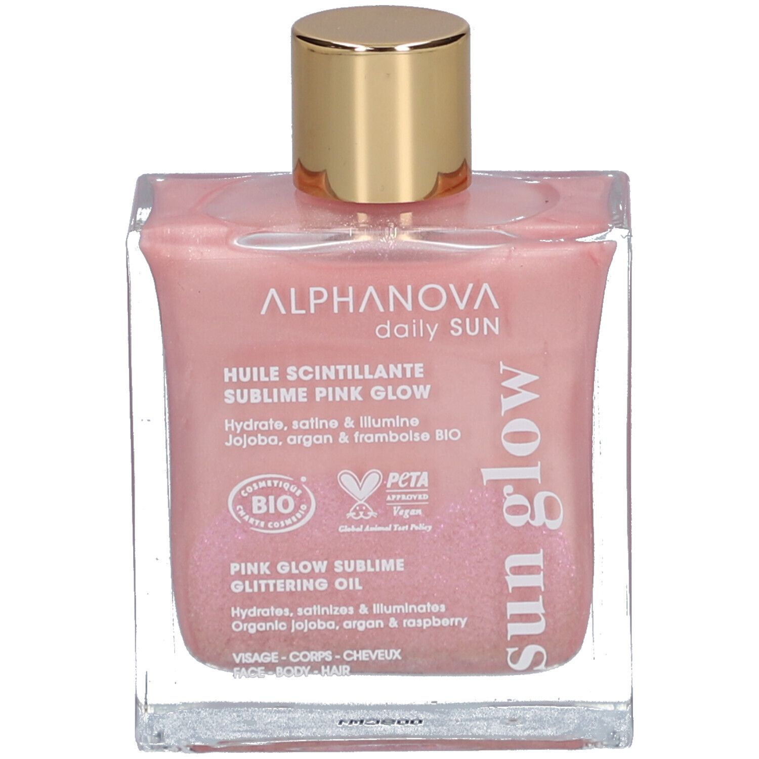 Alphanova Huile scintillante Pink Glow aux huiles bio jojoba argan framboise 50 ml Huile