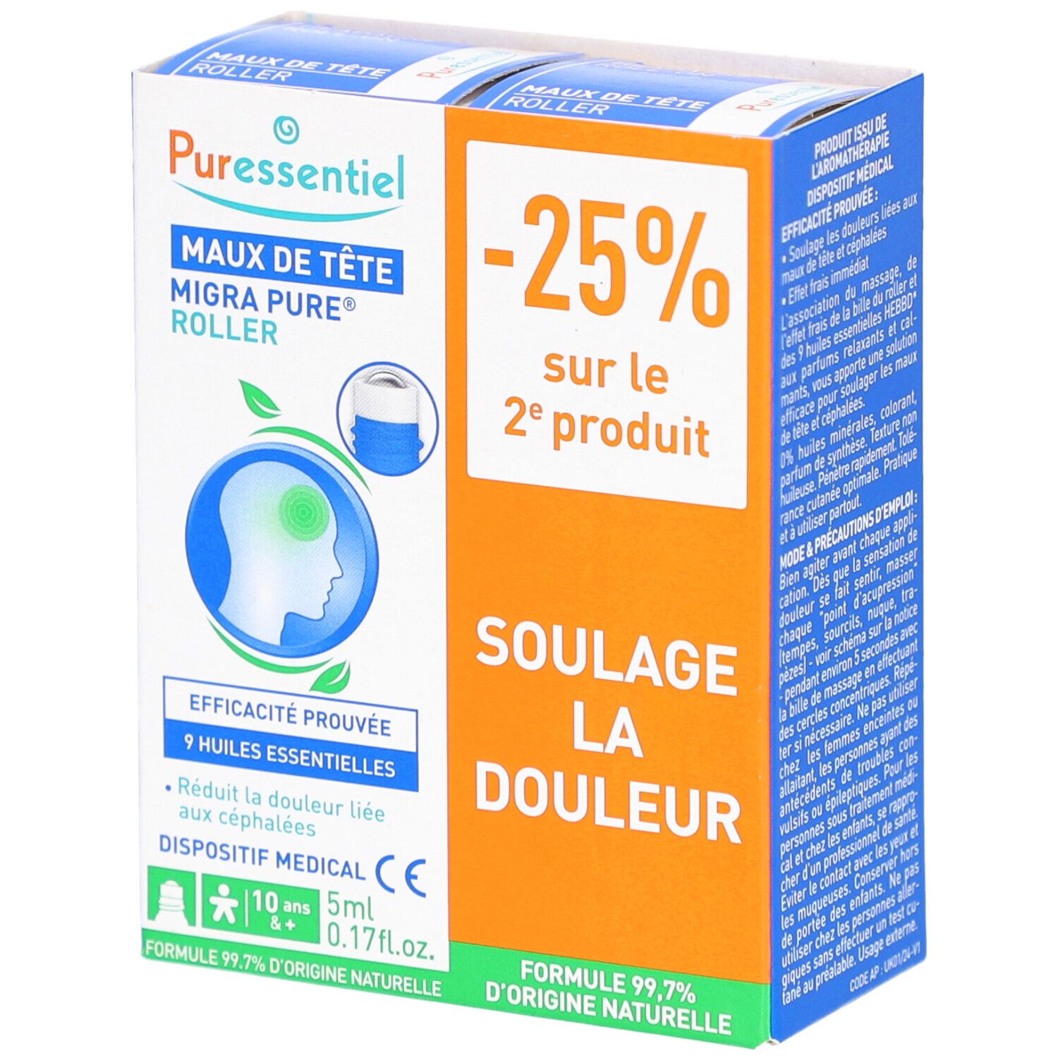 PURESSENTIEL Duo Roller Maux de Tête 10 ml Rouleau