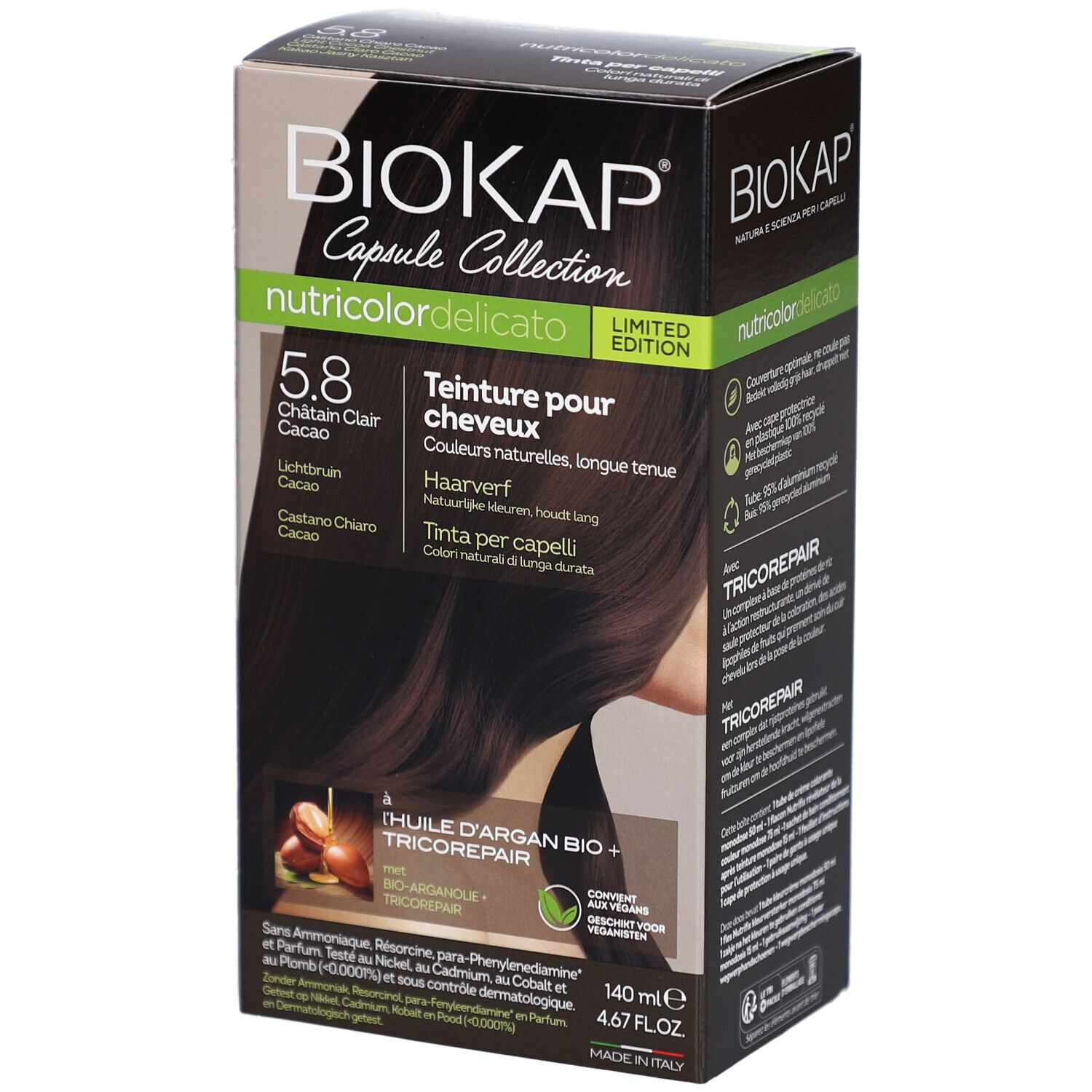 BIOKAP Nutricolordelicato 5.8 Châtain Clair Cacao Teinture(S) 140 ml