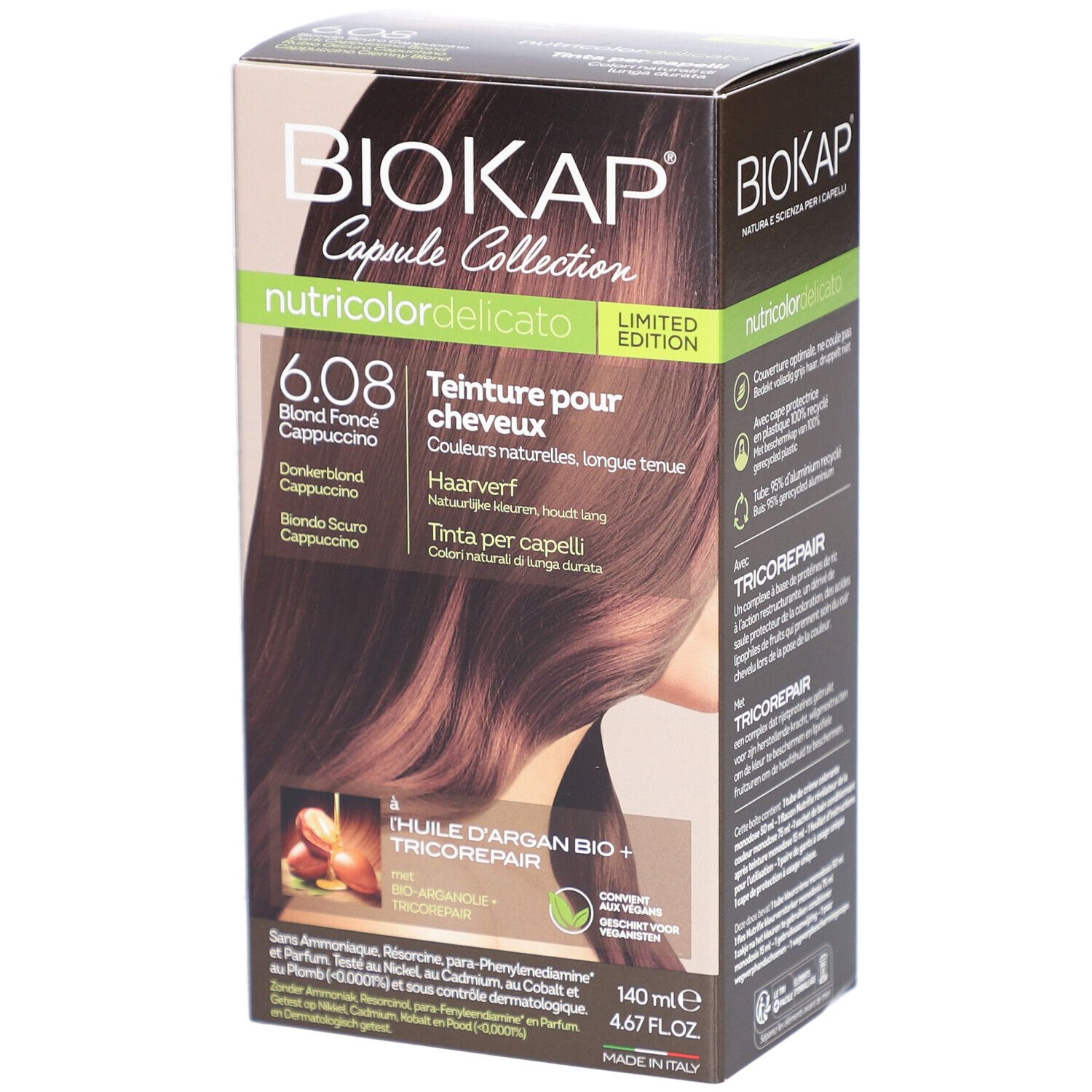 BIOKAP Nutricolordelicato 6.08 Blond Foncé Cappuccino Teinture(S) 140 ml