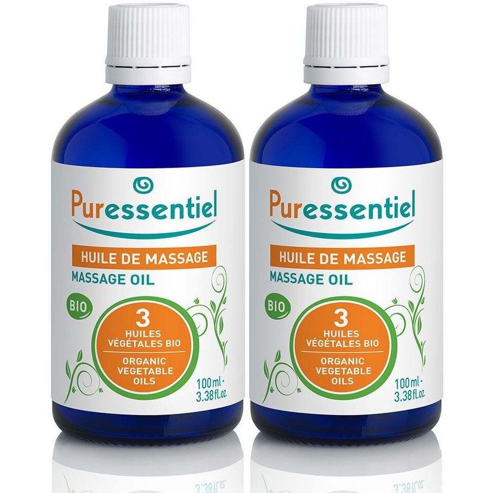 Puressentiel Huile de Massage BIO aux 3 Huiles Végétales 2x100 ml Huile De Massage