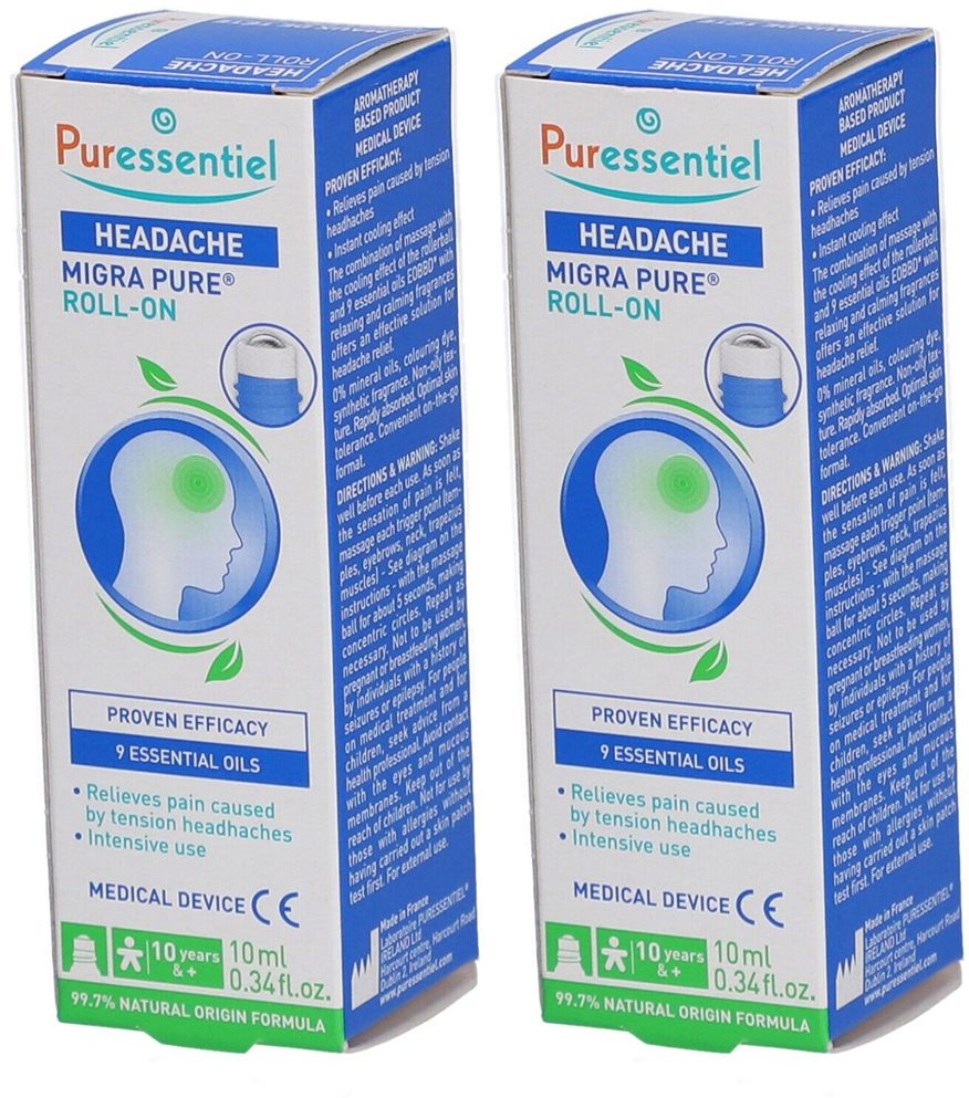 PURESSENTIEL Migra Pure Roller Maux de Tête x2 2x10 ml Rouleau