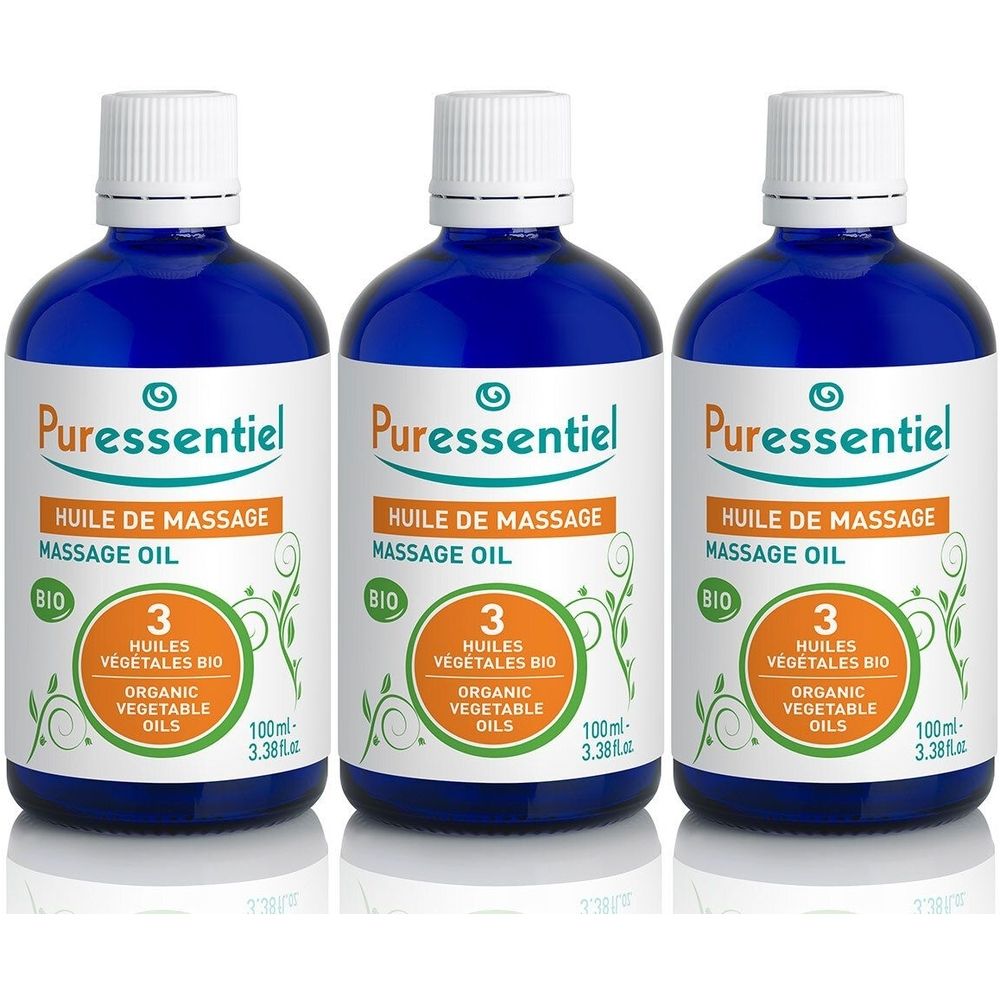 Puressentiel Huile de Massage BIO aux 3 Huiles Végétales 3x100 ml Huile De Massage