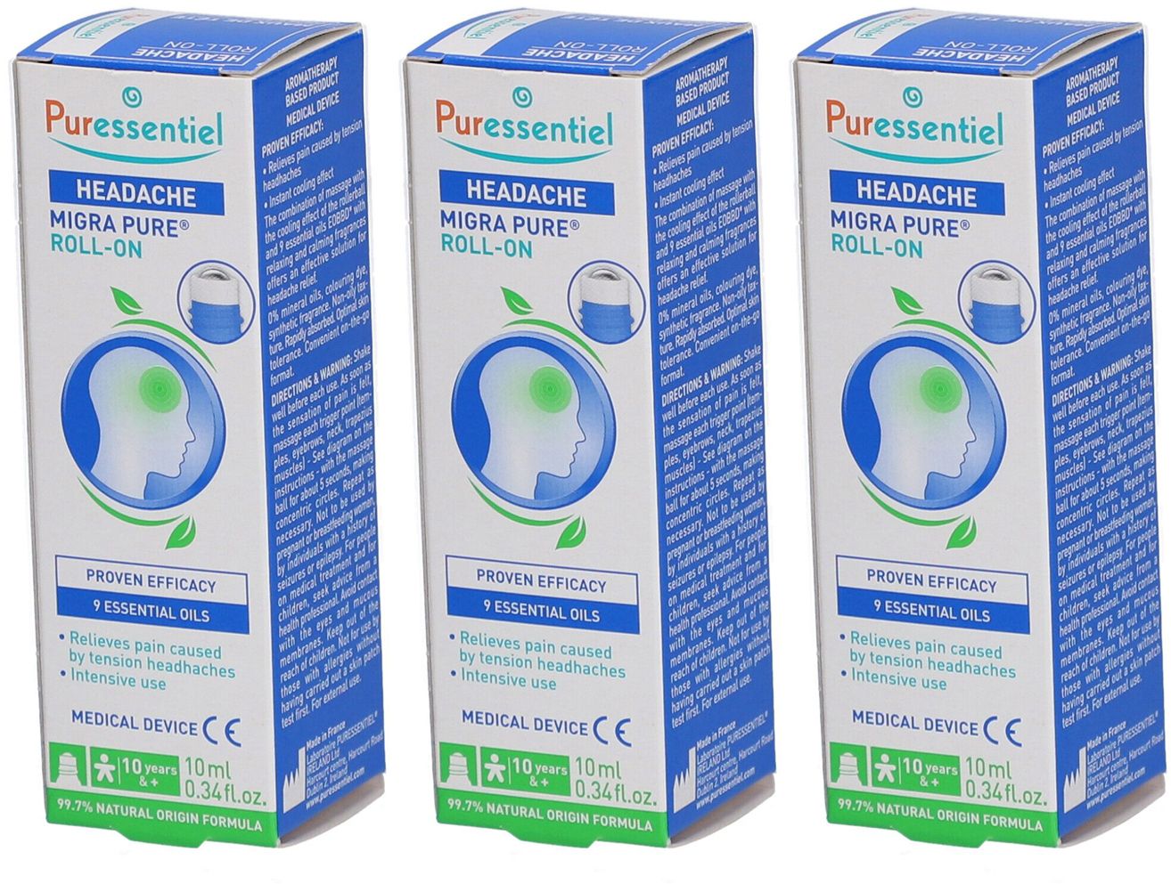 PURESSENTIEL Roller Maux de Tête 3x10ml Rouleau 3x10 ml