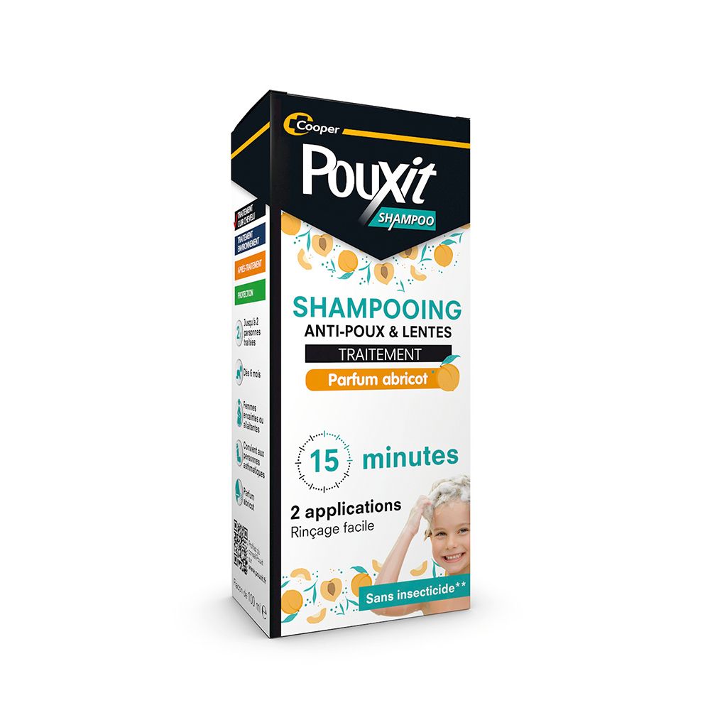 POUXIT - Shampooing parfum abricot - Traitement anti-poux et lentes - 100% Efficace - Agit en 2 applications de 15 minutes - Traitement du cuir 