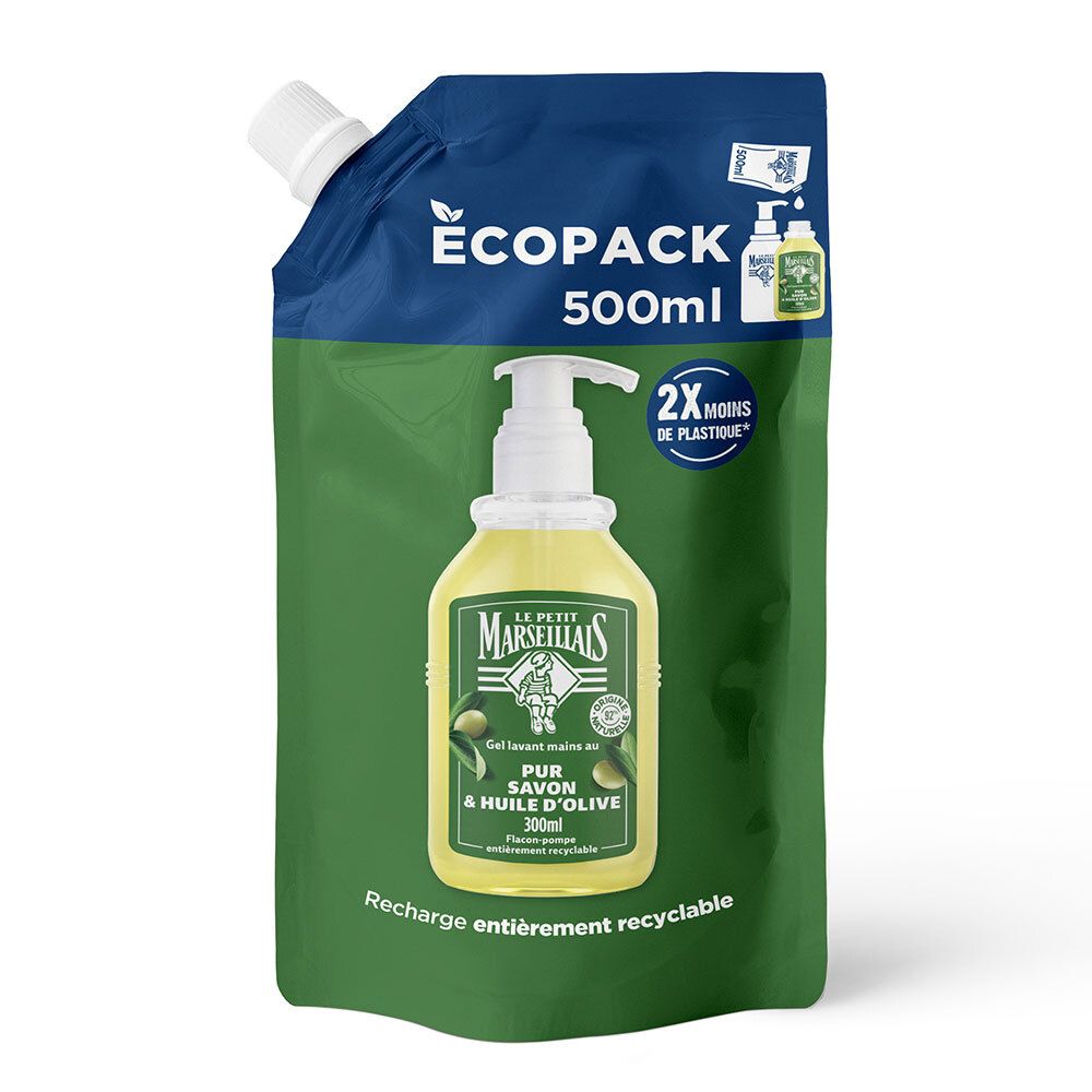 LE PETIT MARSEILLAIS Recharge Gel Lavant mains au pur savon & huile d'olive 500 ml Savon
