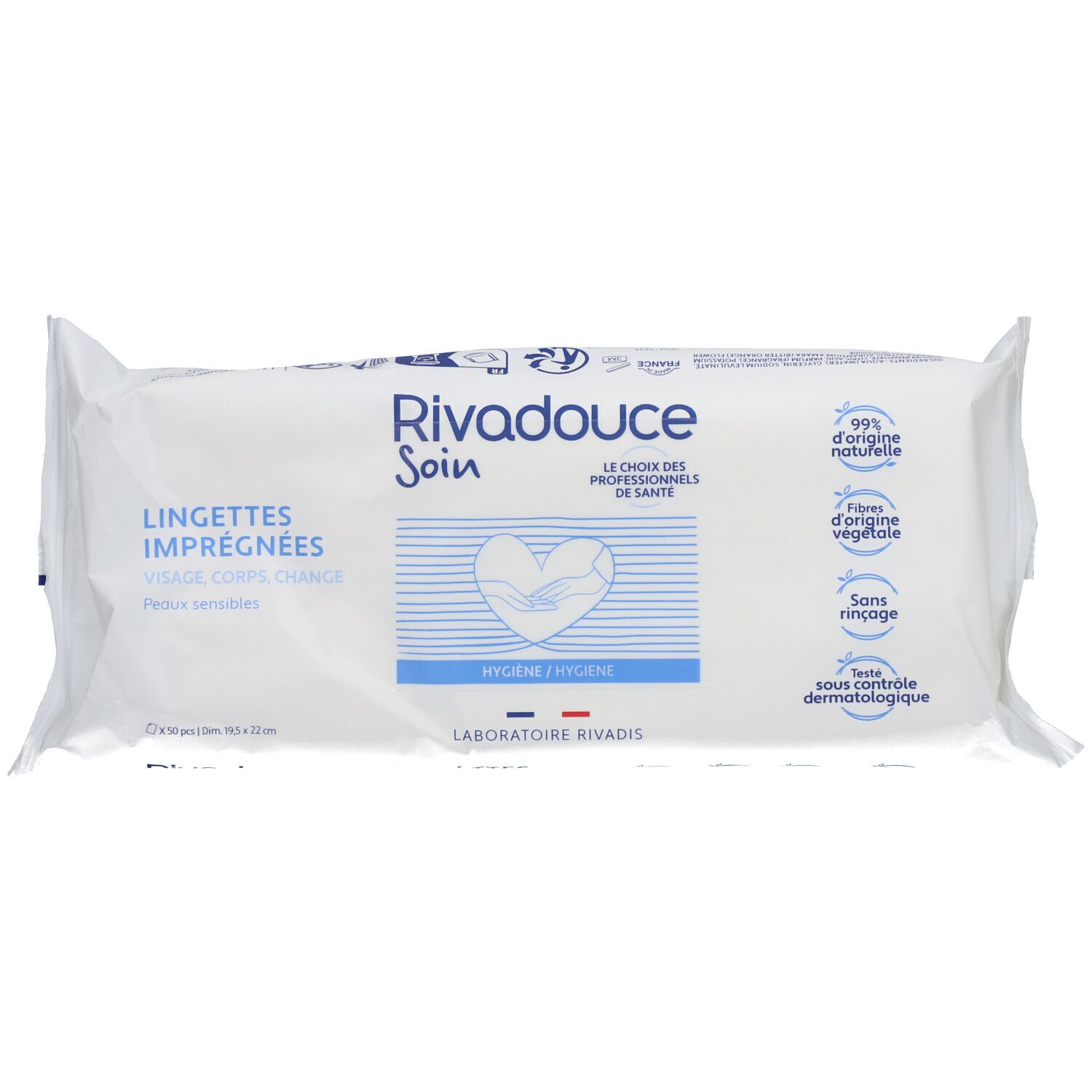 RIVADOUCE Lingettes imprégnées - Etui de 50 lingettes (dim. 19,5x22 cm) 50 pc(s) Lingette(S)