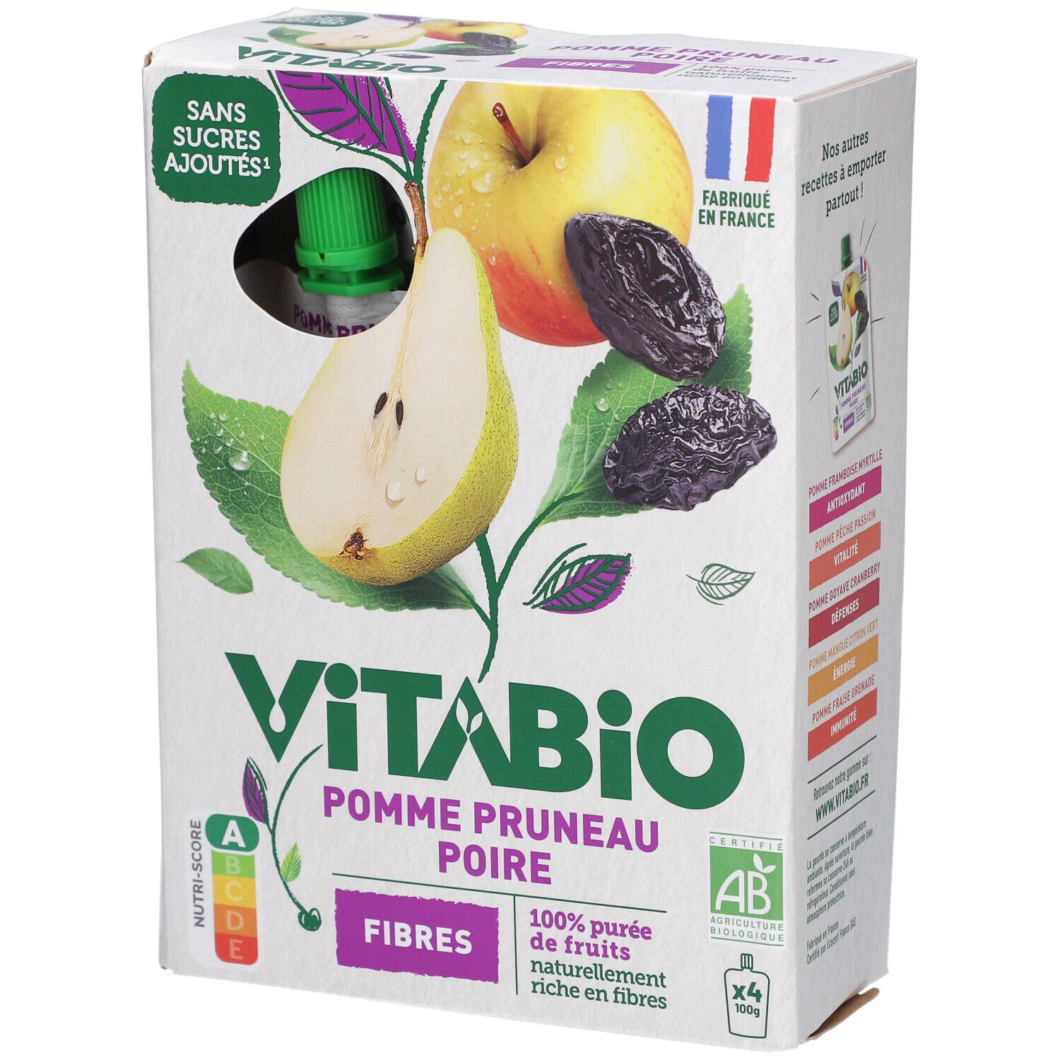 VITABIO gourde de fruits Pomme Prueau Poire 4x100g Purée 4x100 g
