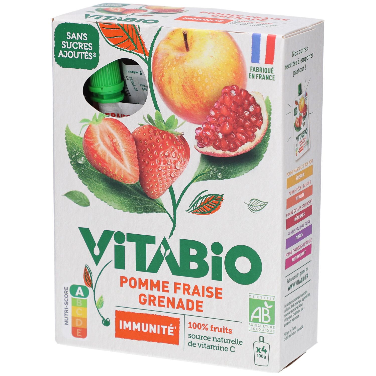 VITABIO gourde de fruits Pomme Fraise Grenade 4x100g Purée 4x100 g