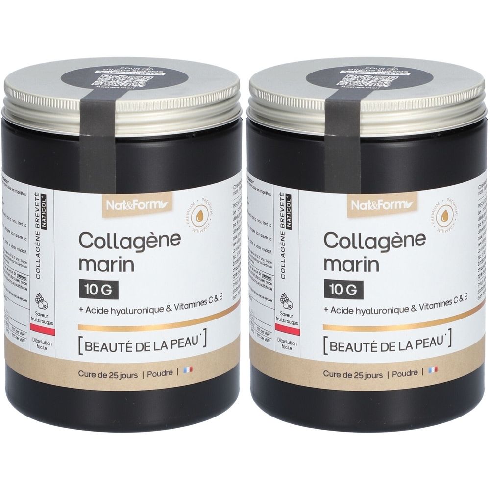 Nat&Form Collagène marin 10 g + Acide hyaluronique & Vitamines C & E 2x315 g Poudre