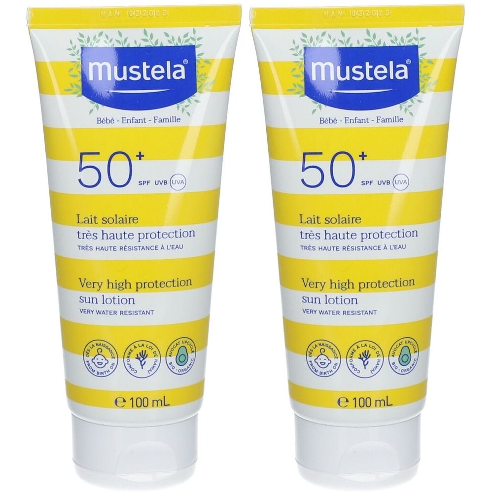 Mustela Lait solaire SPF 50+ 2x100 ml Lait