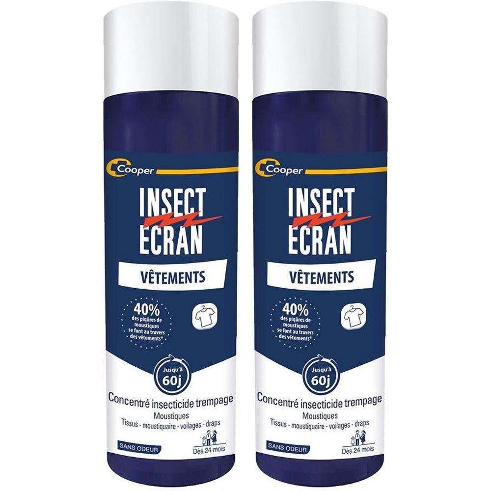 INSECT ECRAN - Trempage vêtements et tissus Solution insecticide Protection contre les piqûres de moustiques Dès 24 mois 200 ml Fluide 2x200