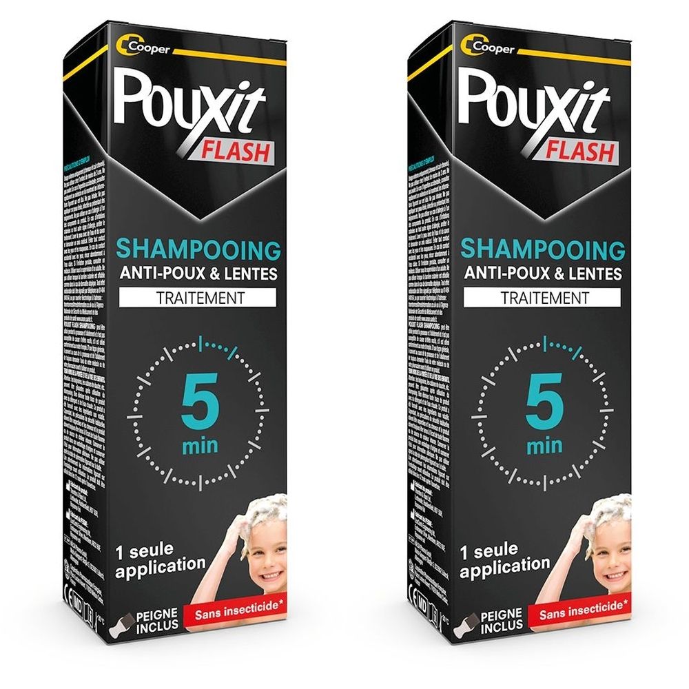 POUXIT - Flash Shampooing anti-poux et lentes Agit en 1 application de 5 minutes seulement1 Traitement du cuir chevelu 100 ml 2x100