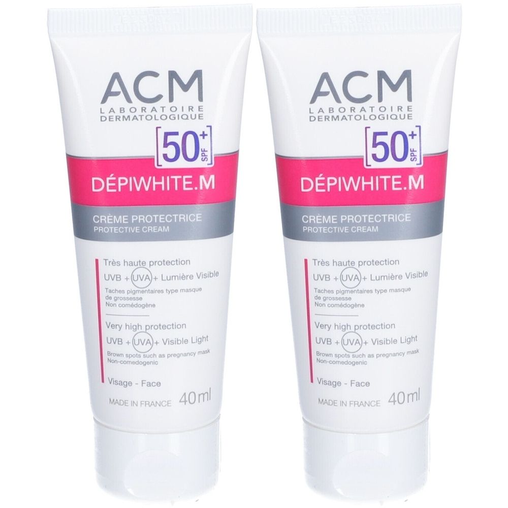 Depiwhite M Crème protectrice Spf 50+ Pour La Peau 2x40 ml