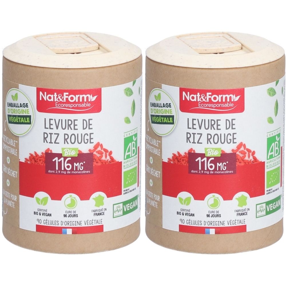 Nat&Form Levure de riz rouge Bio en gélules 2x90 pc(s) Capsule(S)