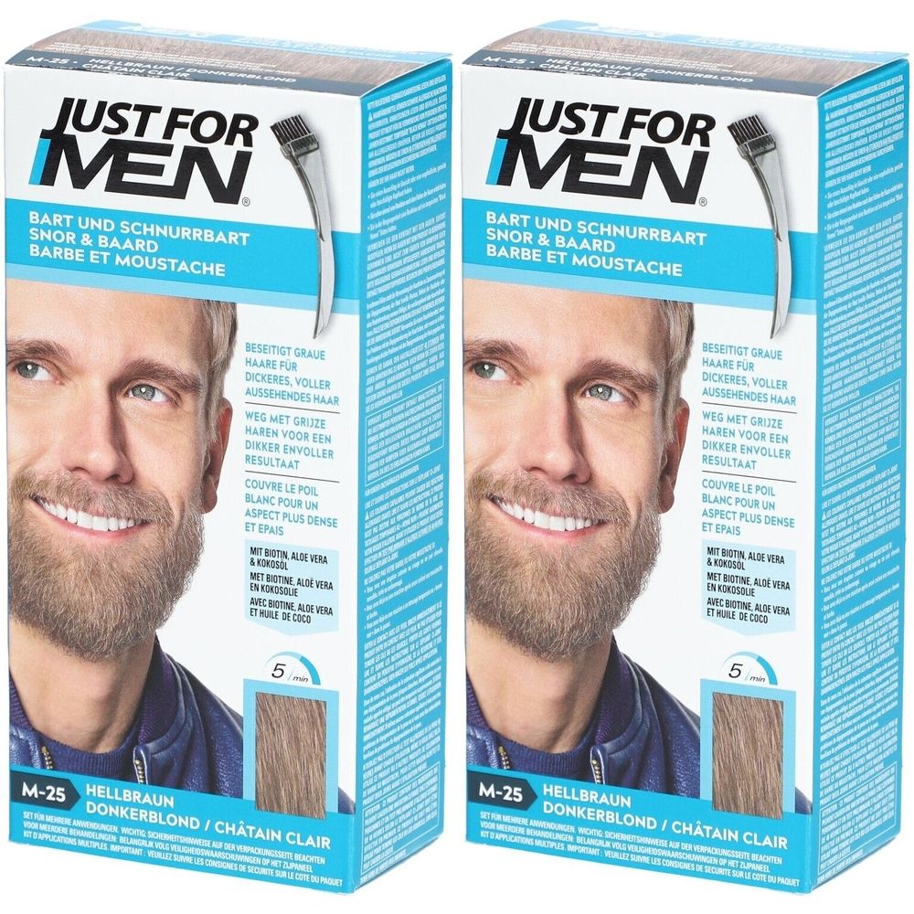 JUST FOR MEN® Coloration moustache & barbe Châtain clair M25 Teinture(S) 2x28,4 ml