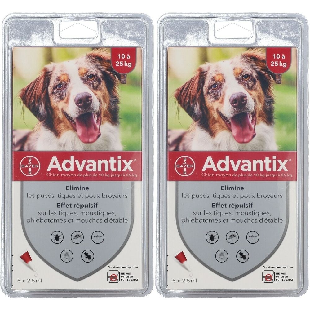 Advantix Chien moyen de 10 kg - 25 kg 2x6 pc(s) Pipette(S) Unidose(S)