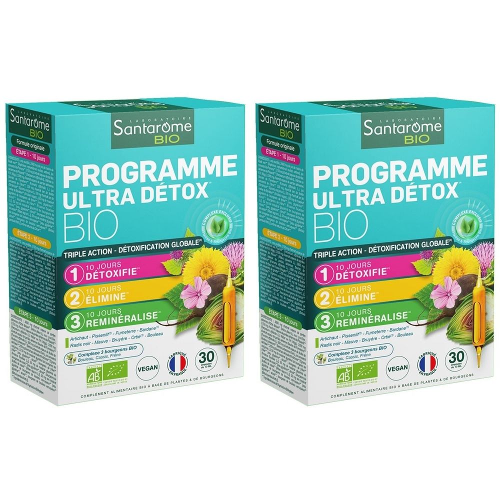 Santarome Programme Ultra Détox Bio - Triple Action 2x300 ml Solution Orale