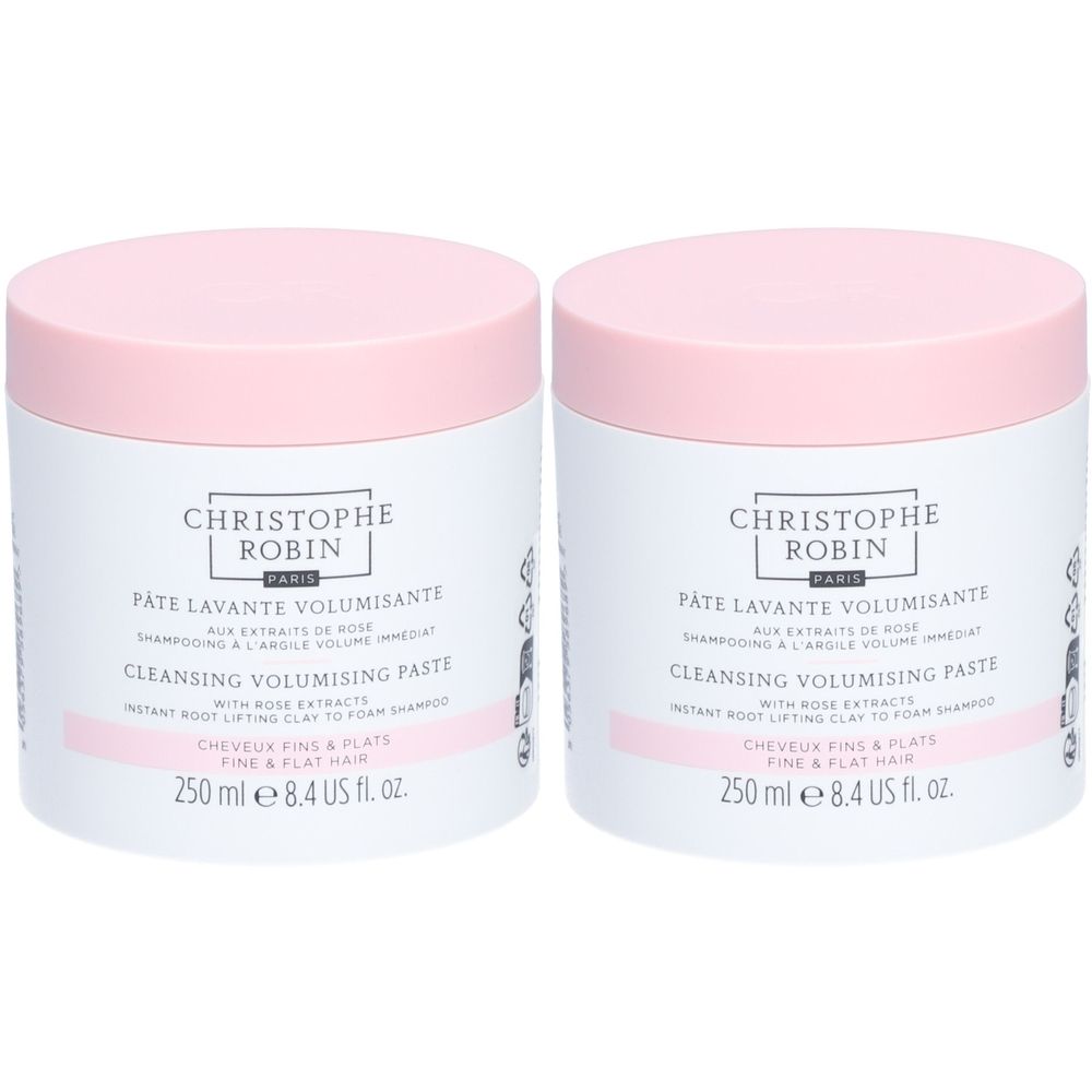 CHRISTOPHE ROBIN PÂTE LAVANTE VOLUMISANTE AUX EXTRAITS DE ROSE Shampooing 2x250 ml