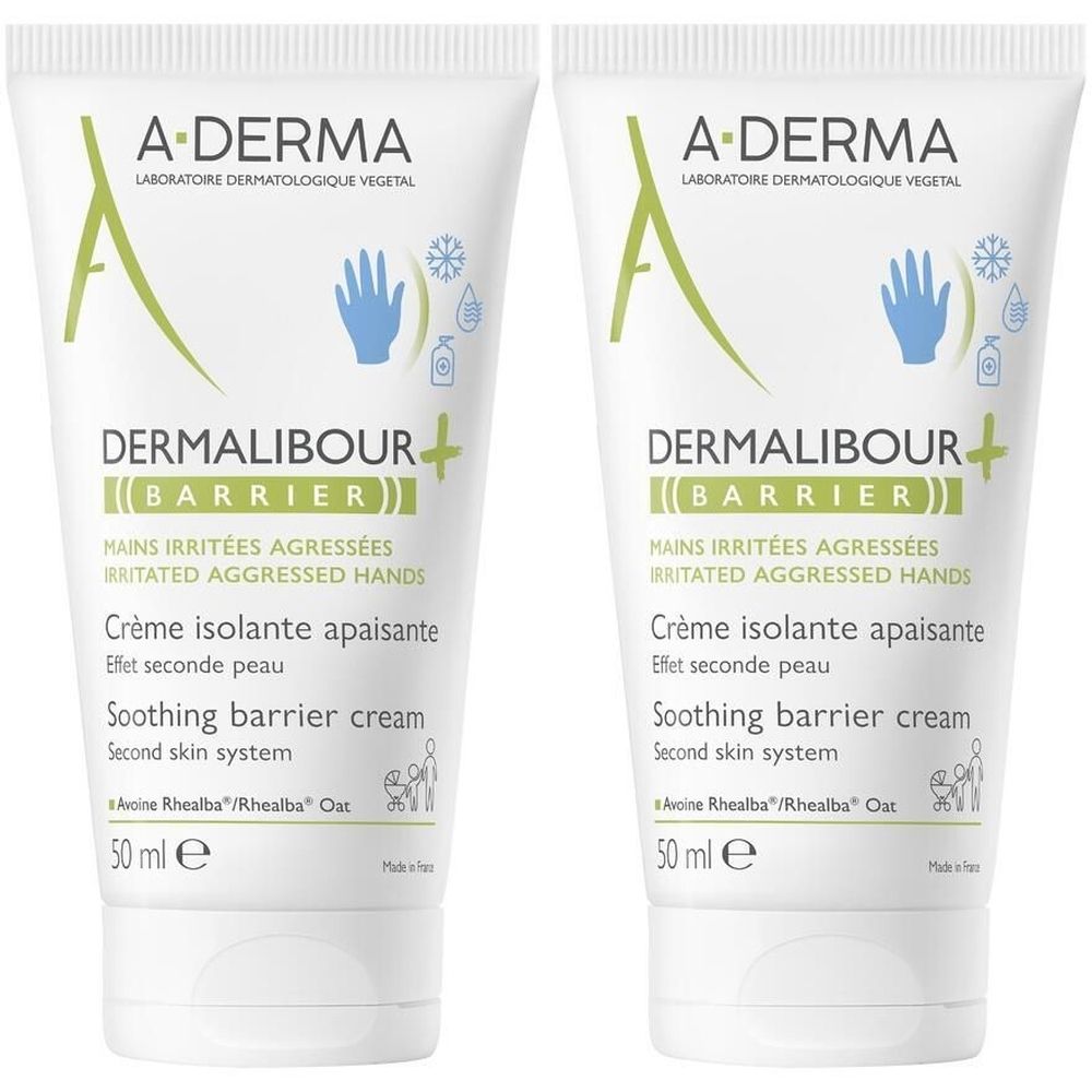 A-DERMA Dermalibour + Barrier Crème isolante apaisante Mains irritées Pour La Peau 2x50 ml