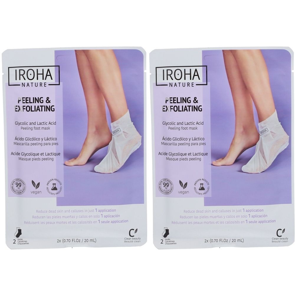 IROHA NATURE Chaussettes de gommage et d'exfoliation à l'acide glycolique Masque 2x40 ml
