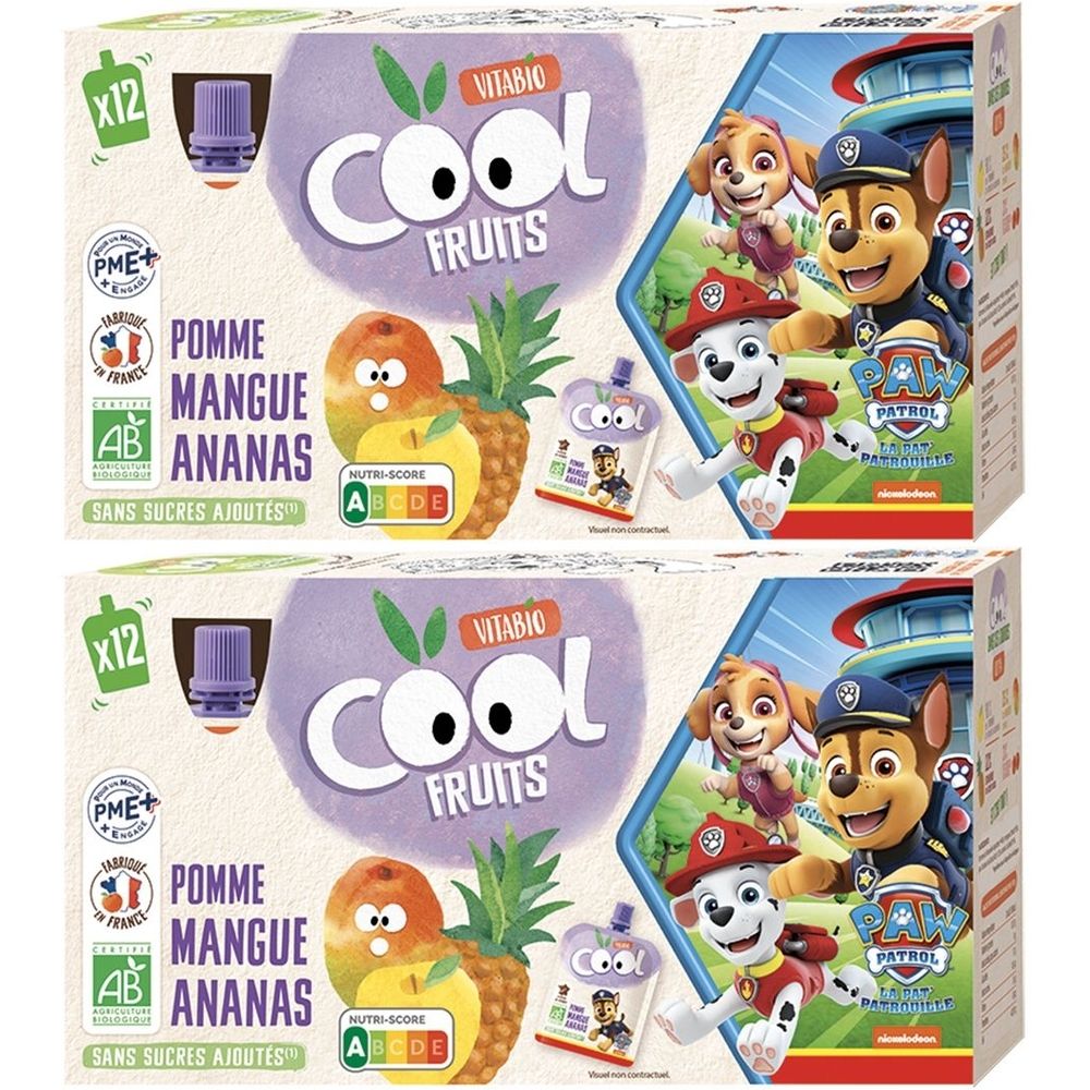 Vitabio COOL FRUITS LA PAT' PATROUILLE POMME MANGUE ANANAS +3 ans 12x90g 24x90 g Purée