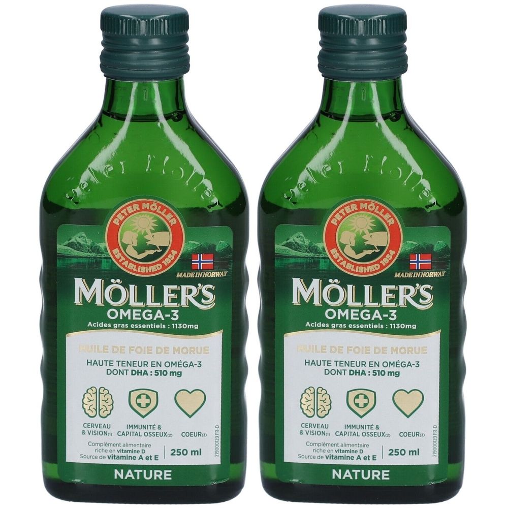 Möller's Omega 3 Huile de Foie de Morue Sans Arôme 2x250 ml Huile