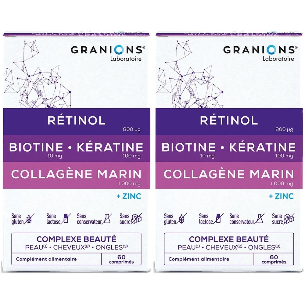 GRANIONS Complexe Beauté Rétinol Biotine Kératine Collagène Marin 2x60 pc(s) Comprimé(S)