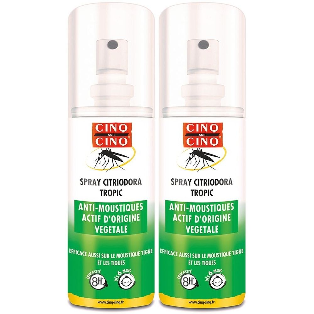 Spray Anti-Moustiques Citriodora - Actifs d'Origine Végétale Cinq sur Cinq 2x100 ml Spray