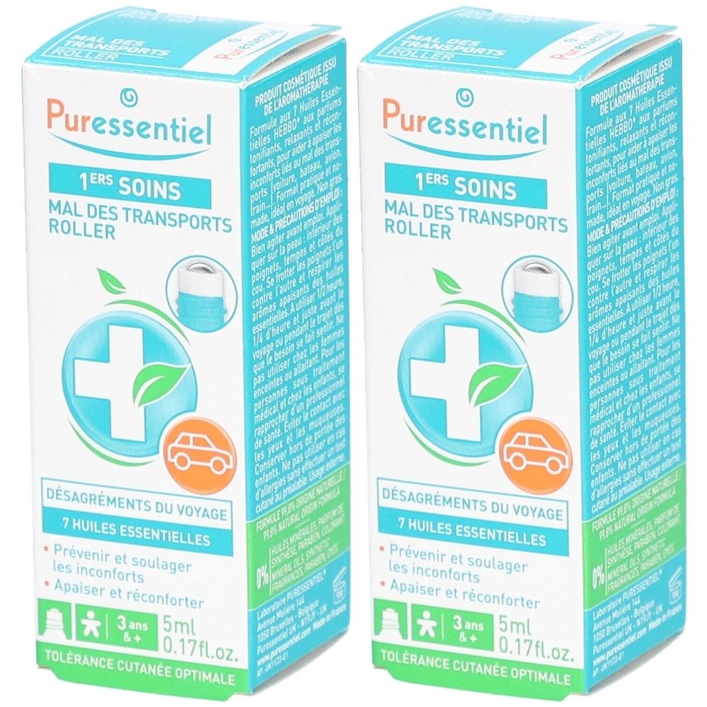 Puressentiel Roller Bien-Être Mal des Transports aux 7 Huiles Essentielles 2x5 ml Rouleau