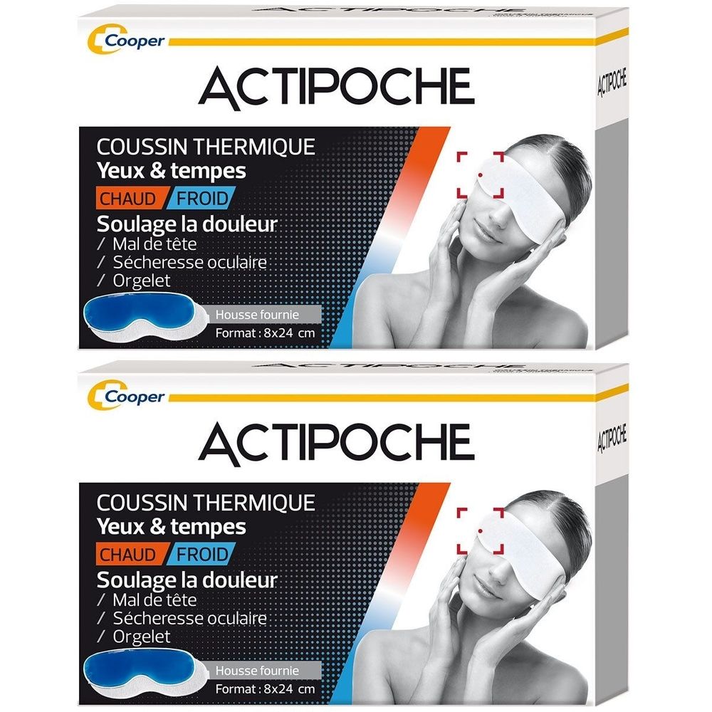 ACTIPOCHE - Coussin thermique - Thermothérapie - Mal de tête, sécheresse oculaire - Masque Yeux et tempes - Gel - 1 unité 2x1 pc(s) Compresses