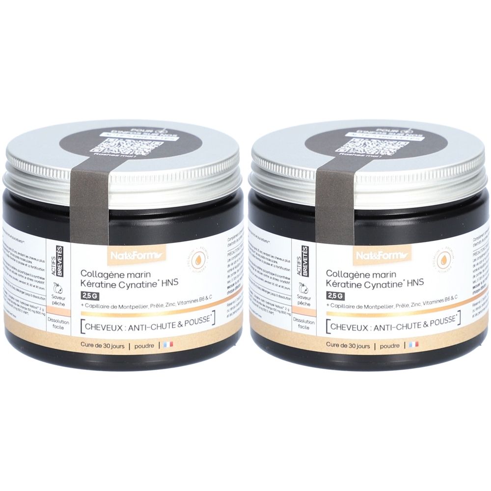 Nat&Form Collagène Marin Kératine Cynatine HNS 2x120 g Poudre Pour La Préparation D'Une Solution