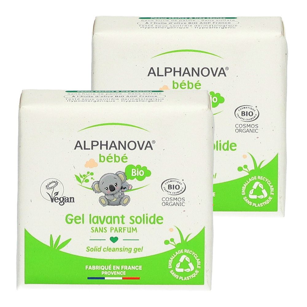Alphanova Bébé Gel Lavant Solide 2x100 g Shampooing
