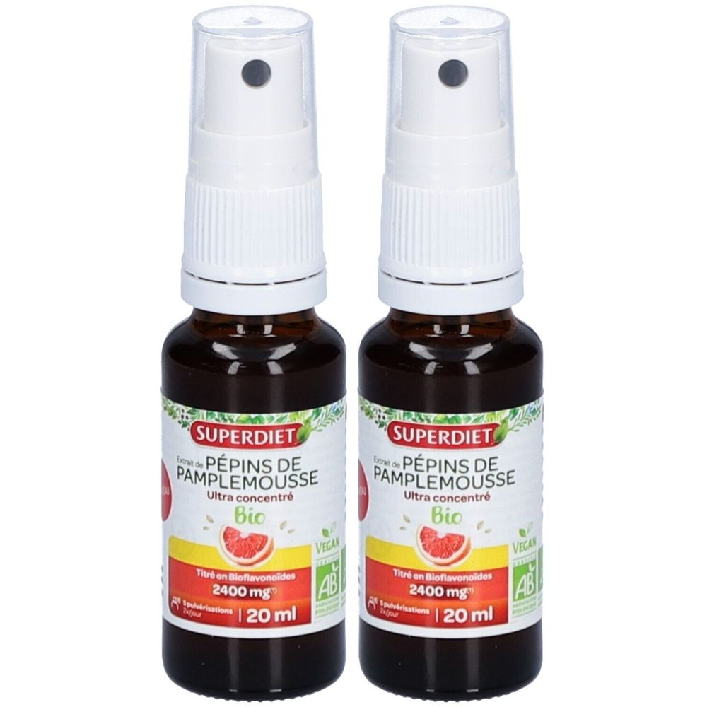 Superdiet Pépins de Pamplemousse Bio Ultra Concentré 2x20 ml Spray