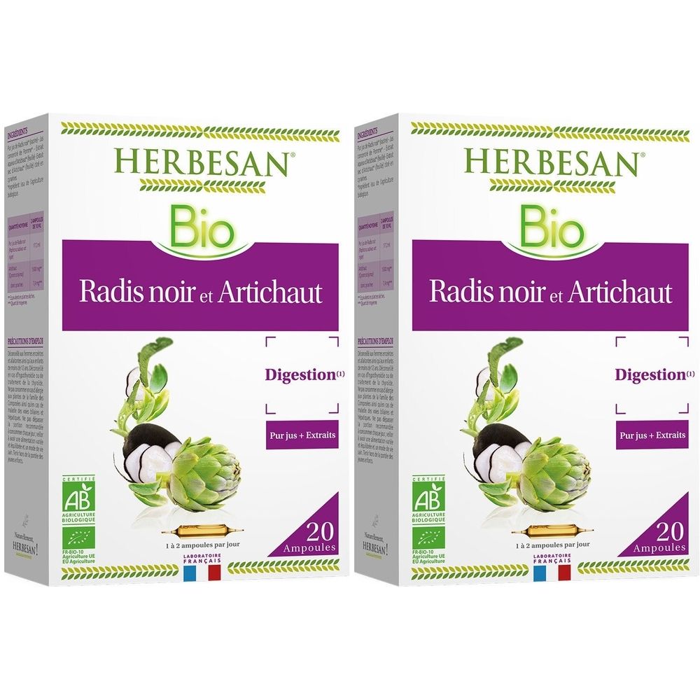 HERBESAN – RADIS NOIR ET ARTICHAUT BIO – 20 ampoules de 10 ml 2x20 pc(s) Ampoule(S)