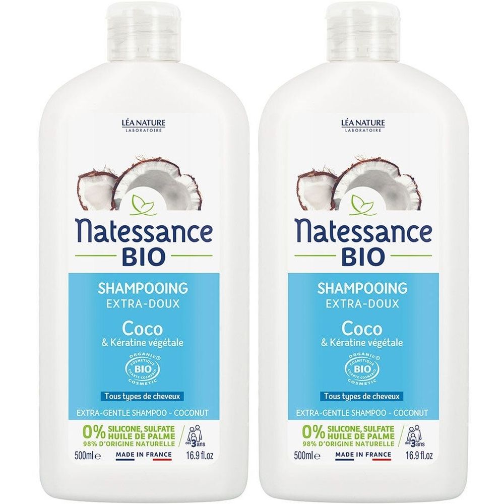 Natessance Shampooing Doux Coco Bio et Kératine Végétale 2x500 ml Shampooing
