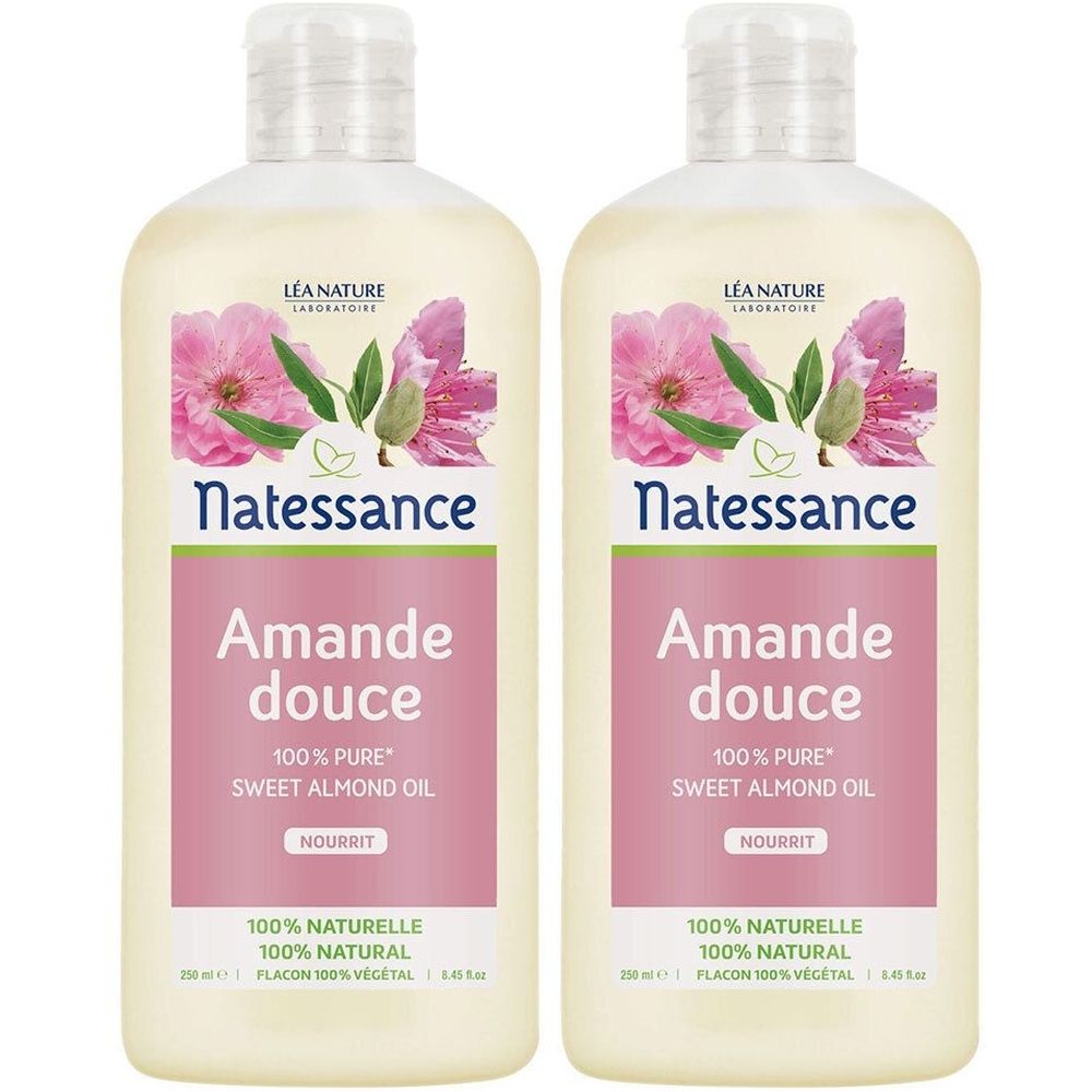 Natessance Huile d’Amande Douce 100 % Pure 2x250 ml Huile