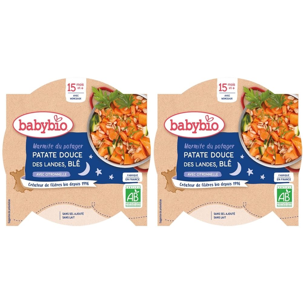 Babybio MARMITE DU POTAGER PATATE DOUCE DES LANDES BLÉ CITRONNELLE dès 15 mois 2x260 g